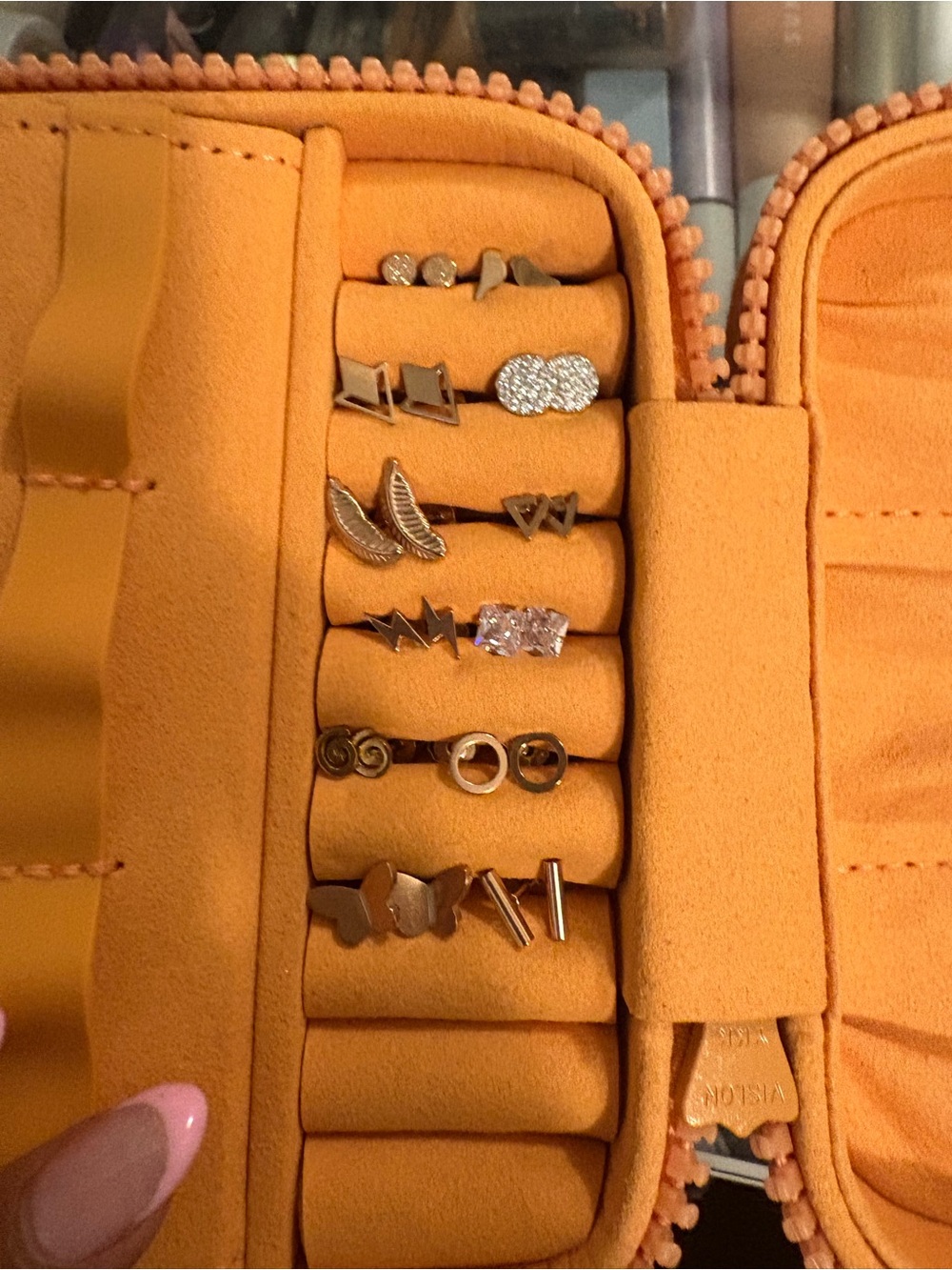 Orange Jewelry Roll Organizer with Ring Slots